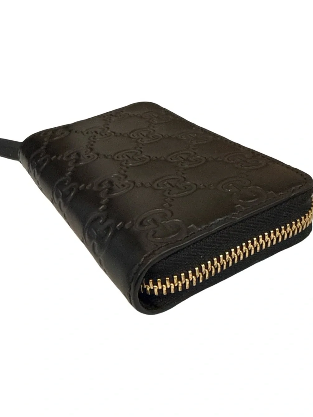 Gucci Black Leather Card Case with Embossed Logo Guccissima